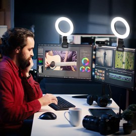2Packs-Ring Light with Tripod Stand,Small Desk Led Circle Lights Clip On Laptop for Video Conference Lighting,Computer Monitor,Zoom Meeting,Recording, Calls,Portable Selfie Light for Webcam,Phone,Pc
