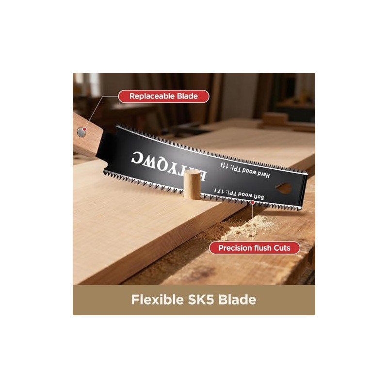 Japanese Hand Saw,6-Inch Double-Edge Pull Saw,SK5 Flexible Blade, Flush Cut