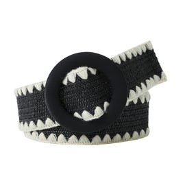 eYLun Women Straw Woven Belt Braided Elastic Stretch Waist Belt Boho Buckle Dress Belt Black