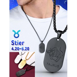 FaithHeart 12 Zodiac Sign Series Necklace Dog Tag / Coin Pendant Stainless Steel Dog Tag with Photo/Text Engraving Men Women Real Jewellery Necklace with Pendant Zodiac Sign Necklace