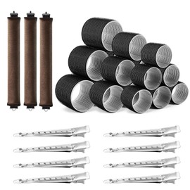 Lockenwickler locken Set 33 Stücke, 3 PCS Hitzefreie Lockenwickler, 18 PCS Große Locken Curlers Ohne Hitze Selbsthaftend Haftwickler,12 PCS Entenschnabelclips für lange mittlere kleine Haar