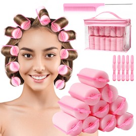 Rodillos de esponja para el cabello, de espuma, para dormir, rizadores de pelo flexibles, rizadores de esponja con peine de cola y clips para el pelo para peinar la peluquería (60 piezas, rosa)