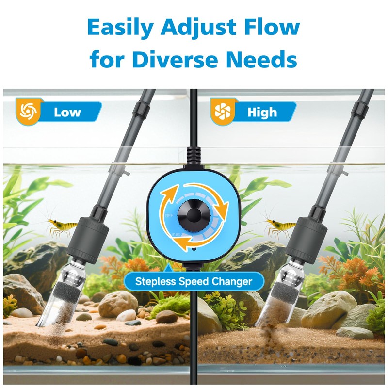 fishkeeper Aquarium Vacuum Gravel Cleaner, 25W 6 in 1 Multifunction