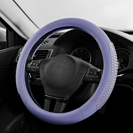 PIC AUTO Steering Wheel Cover, Glitter Gel Particles & Purple Luxury Leather Car Steering Cover, Universal Fit 14.5"-15.5" Anti-Slip Car Wheels Cover for Girls & Women