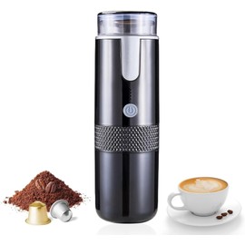 Máquina de café Portátil, Cafetera Pequeña Automática Compatible con Cápsulas de café y café Molido, Mini Cafetera Recargable de Compresión Segmentada Tipo C