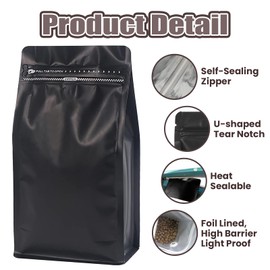 Muka 50 PCS 8 OZ Coffee Bags with Valve, Double Zipper Resealable Bags, Reusable Food Grade High Barrier Aluminumed Foil Flat Bottom Coffee Bags