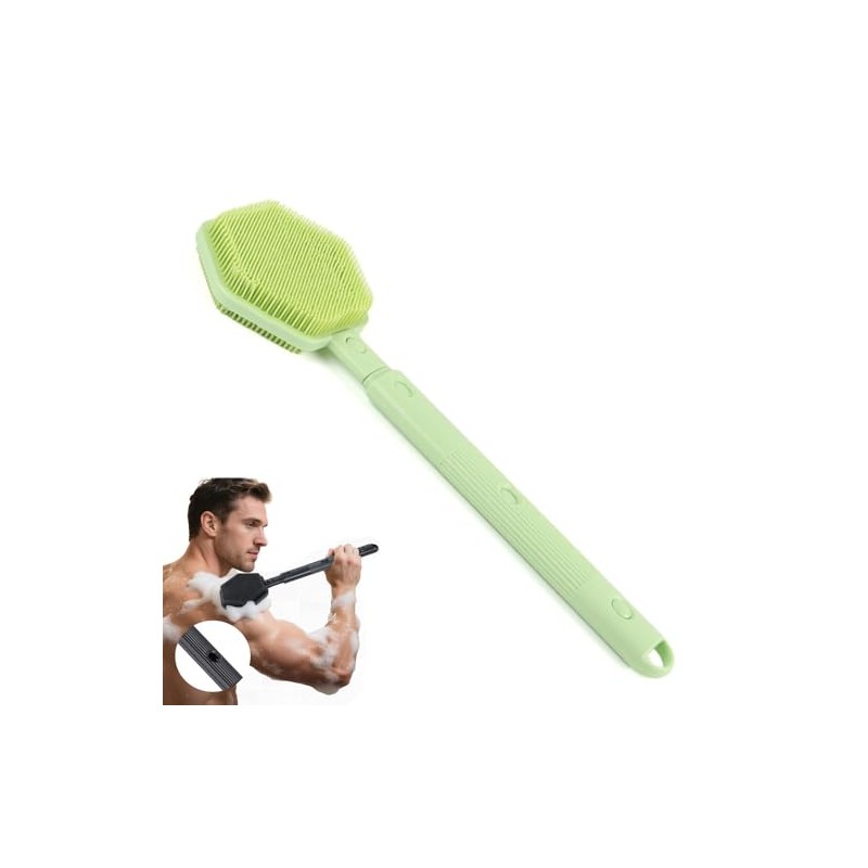 Limpiador de espalda de silicona para ducha，Cepillo de ducha extensible