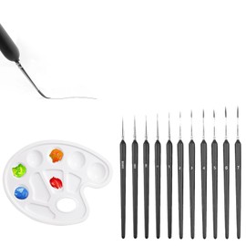 FINELYCR Pack of 11 Fine Black Watercolour Brushes, Painting Brushes for Acrylic Painting, Painting by Numbers Brush with Palette for Oil Painting, Watercolour Painting