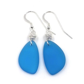 Popular Vivid Aqua Beach Sea Glass Earrings with Handmade Knot and Sterling Silver Hooks by Aimee Tresor