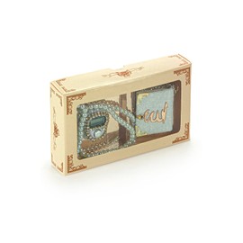 İhvan Online Mini Velvet Quran Set with Islamic Finger Counter, Portable Digital Tasbeeh, Muslim Prayer Beads, Pearl Zikirmatic Beads, 3 Pieces Gift Set for Mevlüt (Cream)