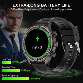 PERFUMEORANGO Smart Watches Fitness Tracker Watch IP67 Waterproof Sports Watch with Heart Rate Blood Oxygen Blood Pressure Sleep Monitor 1.43" Amoled Outdoor Tactical Watch for Android iOS