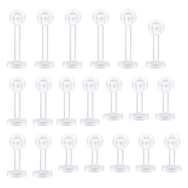 ZAMXHUG Plastic Lip Piercing Labret Stud 1.2 mm Flexible Piercing Lip Monroe Helix Retainer, Piercing Plug Flexible Acrylic for Women Men 6 mm/8 mm/10 mm/12 mm, Pack of 20