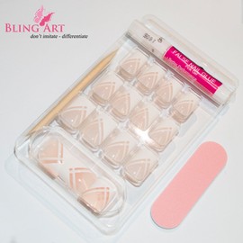 Bling Art False Nails French Manicure White Lines 24 Full Cover Medium Tips UK