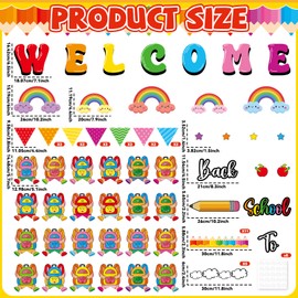 gisgfim Welcome Back to School Bulletin Board Decorations Set Schoolbag Paper Cutouts Colorful Cartoon Backpack Classroom DIY Photo Craft Bulletin Board Decor for Preschool Home Door Chalkboard Wall