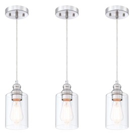 WISBEAM Pendant Lighting Fixture, Hanging Ceiling Lights with E26 Medium Base Max. 60 Watts, ETL Rated, Bulbs not Included, Nickel, 3-Pack