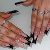 Black French Fake Nails Square Press on Nails 3D Butterfly