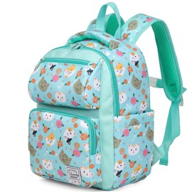 VASCHY Toddler Backpack for Girls, Kids Cute Kindergarten Daycare Children's Rucksack 7L Small School Bag for Travel Green Kittens