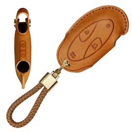 HIBEYO 7 Button Key Fob Cover Compatible with 2025 2024 2023 Hyundai Ioniq 6 Grandeur GN7 KONA Accessories Smart Remote Control Handmade Leather Key Case with Leather Keychain-7 Button Brown