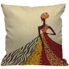HGOD DESIGNS Cushion Cover African Posing with Colorful Dress,Throw Pillow Case Home Decorative for Men/Women Living Room Bedroom Sofa Chair 18X18 Inch Pillowcase 45X45cm