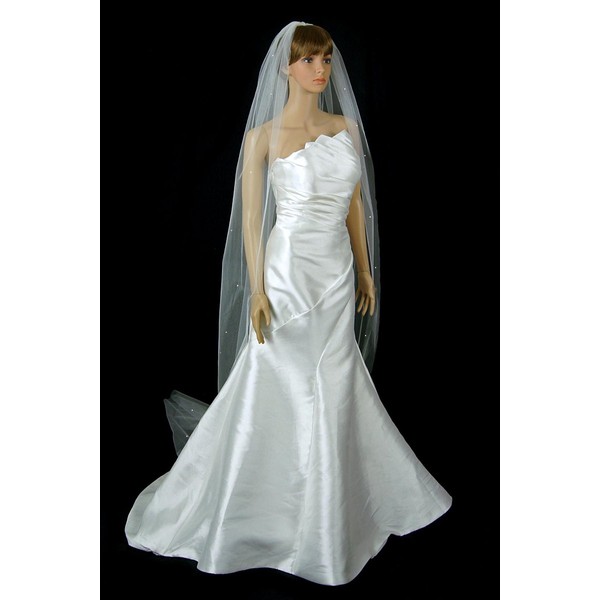 Bridal Veil Diamond (Off) White 1 Tier Cathedral Length Scattered Rhinestones