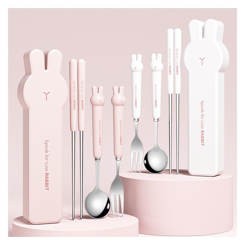 Cutlery, Chopsticks, Spoon, Fork, Storage Case, 3-Piece Set, Stainless Steel,