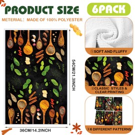Breling Set of 6 Colorful Spices Kitchen Towel Set Microfiber Dish Towels for Kitchen Bathroom Home Cooking Herb Kitchen Tea Towels Decorative Rustic Absorbent Hand Towels for Coffee Bar, 14 x 21 Inch