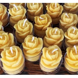 Rose Tea Light Candle Set/Handcrafted in the USA / 100% Pure & Natural Beeswax Candles - Half Dozen Tealights/Yellow Roses/Friend Gift (12 Tealights + Box)