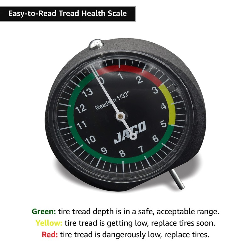 JACO TreadPro Tire Tread Depth Gauge, Dial Type (Reads in