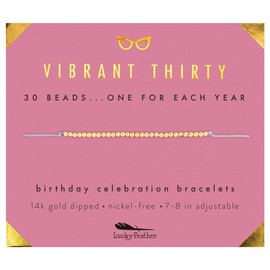 Lucky Feather 30th Birthday Gifts for Women; 30th Birthday Bracelet with 30 14K Gold Dipped Beads on Adjustable Cord; 30 Birthday Gift Ideas for Her