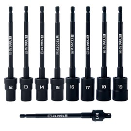 TEOOTD 1/4" Drive Swivel Socket Set, 6.3 Inch Long Nut driver set, 9 PCS Universal Impact Extension Socket Set, 12-19mm, Universal Wobble Socket with Universal Impact Joint, 6-Point,Metric,Cr-V