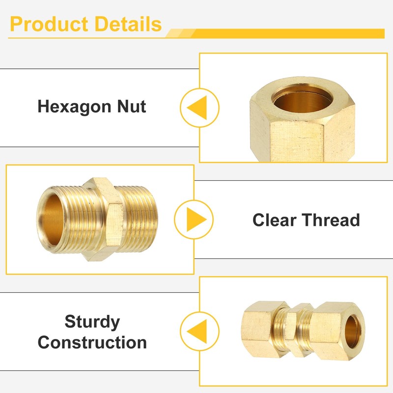 QUARKZMAN Compression Fittings, 1/2 Inch Brass Compression Fitting Straight Connector