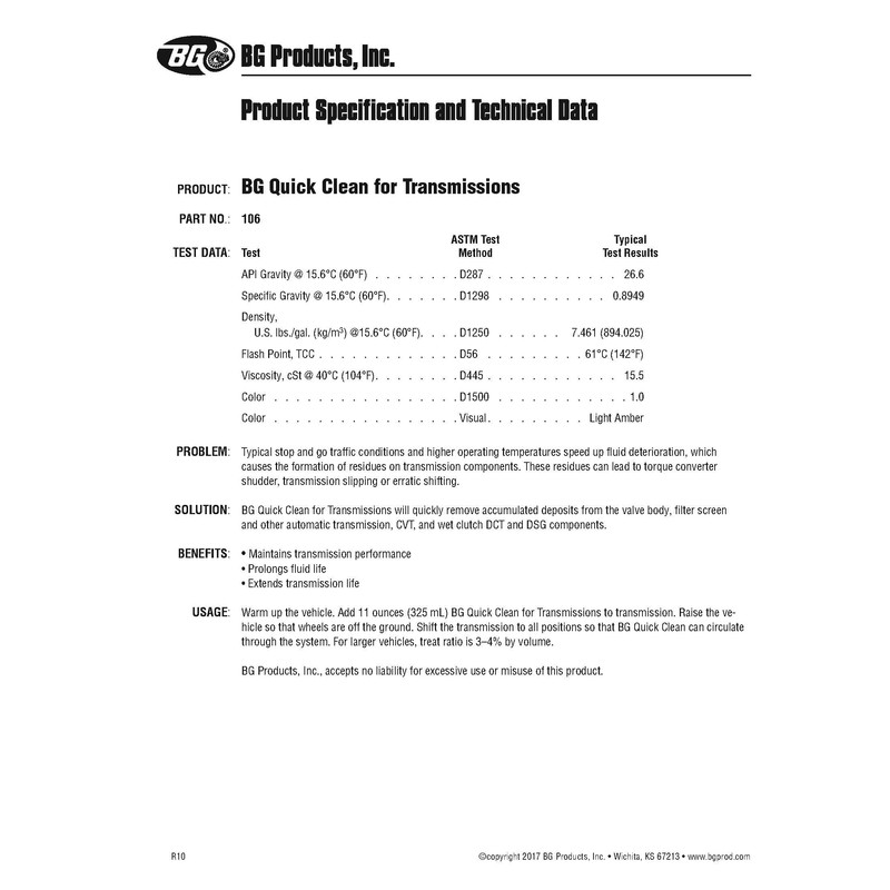 Smilyeez BG Quick Clean for Transmissions PN 106 with Pocket
