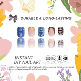 Short Press on Nails French Tip Press on Nails Short Square Fake Nails Glue on Nails Short Stick on Nails Square Nails Press on Supremely Fit Glossy Glue on Nails for Women and Girls 24 Pcs