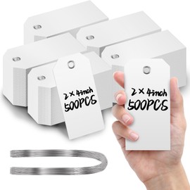 COIHAF 500 Pcs Large Plastic Shipping Tags with Wire Attached Heavy Duty Blank Waterproof Tags with String for Inventory Outdoor Labeling Equipment 4 3/4" x 2 3/8" (White)