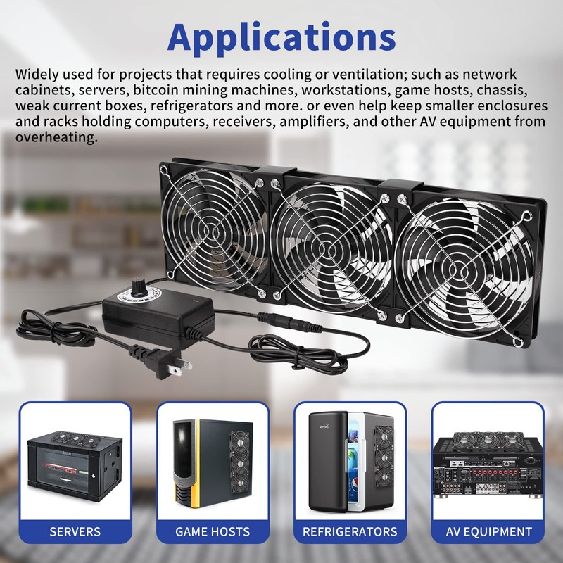 KEYFANCLUB 3X 120mm 12V Computer Fan with DC to AC