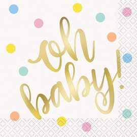 Oh Baby! Luxurious Gold Foil Stamped Paper Beverage Napkins (Pack of 16) - Premium Quality & Absorbent Party Essential, Perfect For Baby Showers & Celebrations