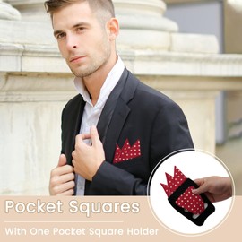 LJBFNN Pocket Squares for Men, Polka Dots Handkerchief for Men with Holder Mens Pocket Square Men's Handkerchiefs for Formal (Red)