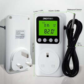 DIGITEN Temperature Controller Day/Night Temperature Controlled Outlet Reptile Thermostat Timer Greenhouse Thermostat with Timer Heat Mat Thermostat Outlet Heating Cooling Temp Control for Homebrewing