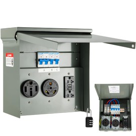 BOYISEN Temporary Power Outlet Panel with Breaker, Weatherproof 50/30/20 Amp RV Electrical Panel, Pre-Drilled and Prewired RV Outlet Box for Camper Travel Trailer Motorhome