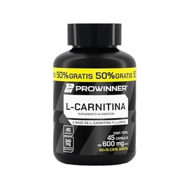 PROWINNER  L-Carnitina, Suplemento Alimenticio, L-Carnitina 100 Pura, 240mg de L-Carnitina por Porcin, Pre workout, 45 Cpsulas de 600mg               