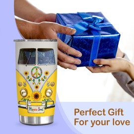 OLDCHI Yellow Hippie Tumbler, Daisy Peace Sign Hippie Soul Gift for Woman, Hippie Christmas Gifts, Gold Hippie Tumbler Gift, Hippie Soul Gift