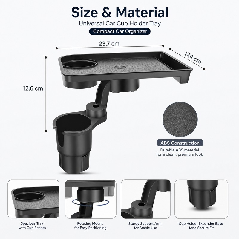 Car Cup Holder Tray for Travel – 360° Rotating Dual
