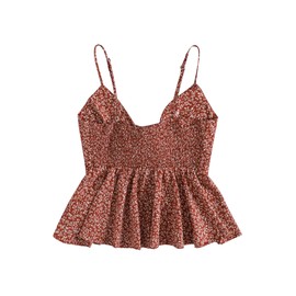 GORGLITTER Women's Bow Floral Peplum Tops Cute Babydoll Sleeveless Tie Front Smocked Cami Going Out Crop Tops 2025 Red Medium