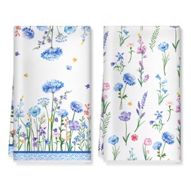 Arquiel Blue Wildflower Microfiber Kitchen Towels, Soft Absorbent Hand Towel 40 × 60 cm, Thick Dish Cloth for Party Anniversary Holiday Decoration Housewarming Gifts