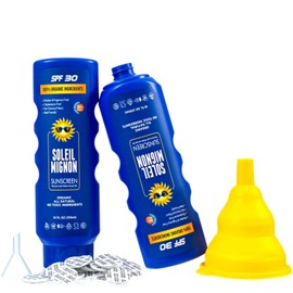 Sunscreen Hidden Flasks 2 x 10oz Leakproof Bottles & 2 Funnels & 100 Foam Seals