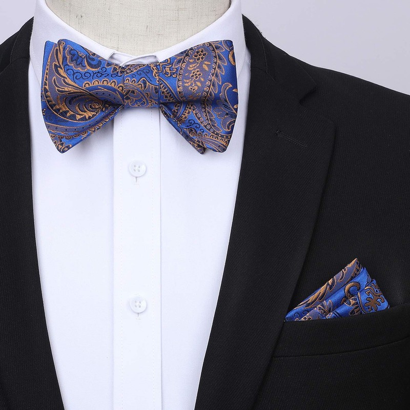 Hisdern Men's Braces, Wide Bow Tie and Pocket Handkerchief Set,