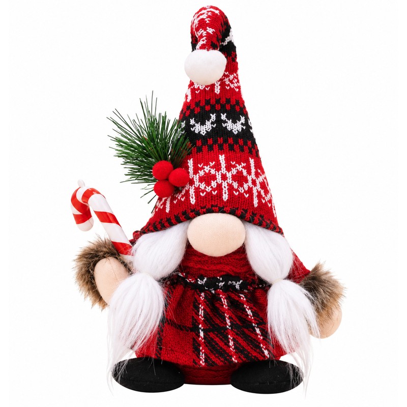 Christmas Gnome Plush Decor - Red Knitted Hat for Holiday
