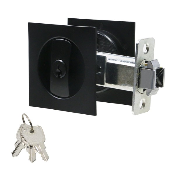 Nicerity Pocket Door Lock with Key,Square Pocket Door Hardware Flush