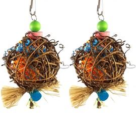 TCYYNEK 2Pack Bird Chew Toy Natural Rattan Ball Come with Paper Strips for Parrot Budgie Parakeet Cockatiel Conure Lovebird Finch Cockatoo African Grey Macaw Eclectus