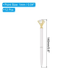 PATIKIL Black Ink Ballpoint Pen, 12 Pack Crystal Diamond Twist Metal Pen 1.0mm Medium Point for Note Taking Journaling, White